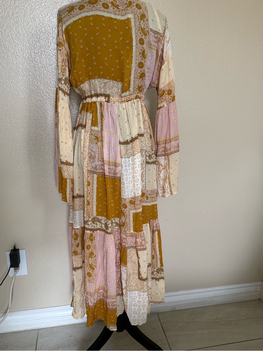 Dress Forum Boho Patchwork Paisley Maxi Kimono Duster Bell Sleeve S NWOT - Picture 6 of 10